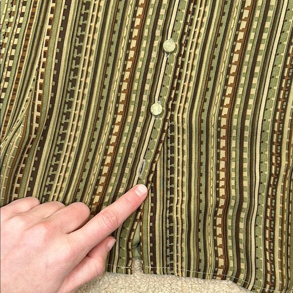 Essentials by Milano Green Brown Button Down Fairy Goblin Boho Y2K Shirt Large - Picture 9 of 11